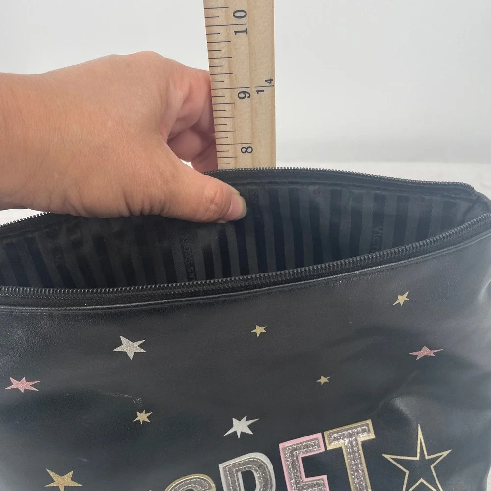 Victoria's Secret Black Star Glitter Logo Makeup Bag Cosmetic Pouch 11143013
